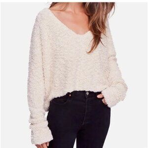 FREE PEOPLE Popcorn Cropped Pullover Sweater Ivory Cream Medium